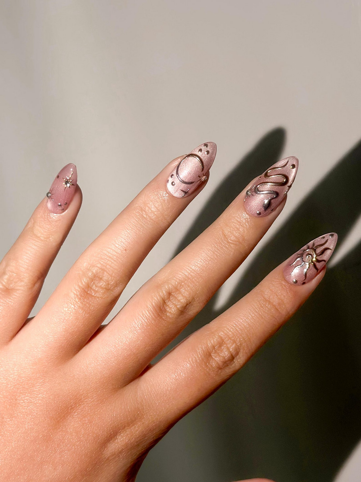 Gothic Sigil Luxury Press On Nails | Nude Rose Gothic Nail Art | Nude Rose Gothic Press Ons | Occult Symbol Set | OB1007EC