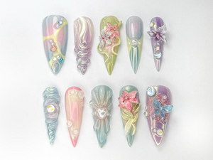 Combo Colorful Floral Press On Nails | Pastel Garden Nail Art | Flower & Butterfly Designs | Bestseller Nails | Floral Collection | OB998H