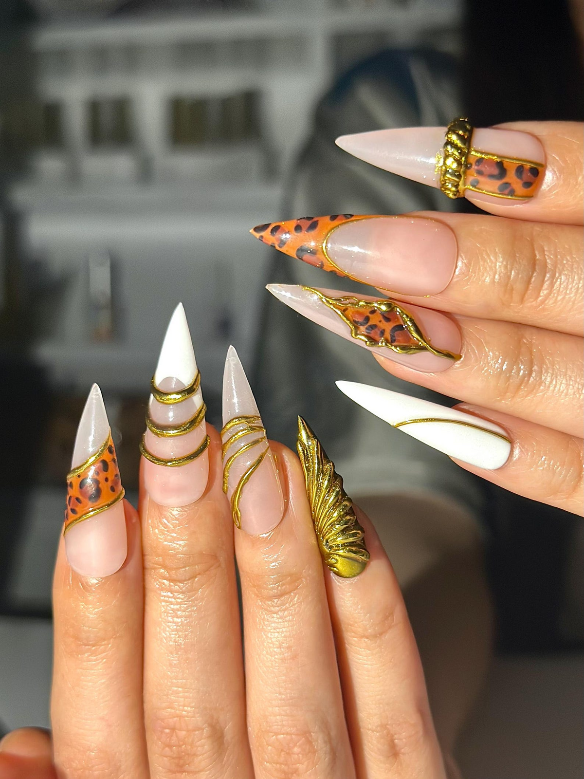 Gold Leopard Luxury Press On Nails | 3D Metallic Chrome Nails | Animal Print Stiletto | Glam Nail Set | Handmade Press Ons | OC318HC