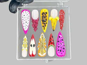 Tropical Fruit Press On Nails | Dragonfruit & Banana Nail Art | Colorful Fruit Press Ons | Kawaii Fruit Fake nails | Summer Nails | OB953YK