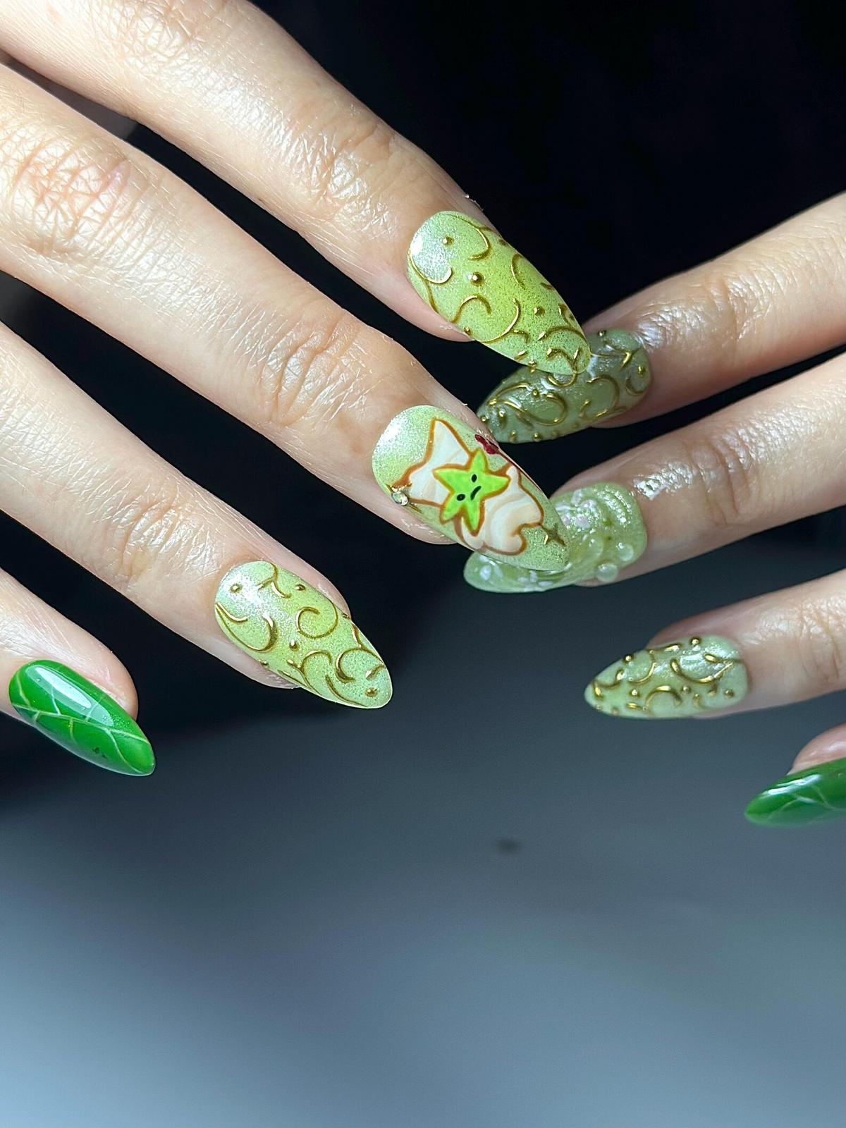 Korok Forest Press On Nails | Legend of Zelda Inspired Nails | Cute Green Fantasy Nail Art | Korok Leaf Nails | Game Press Ons | OB325HC