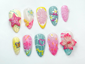 Tropical Summer Press-On Nails | Bright Pink & Yellow Nail Art | Summer Inspired Nail Design | Cute Beach Nail Set | Tropical Vibes |OB738HC