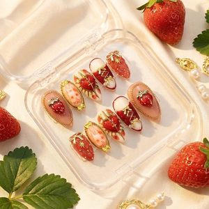 Gothic Strawberry Press On Nails | Red Heart Cross Nail Art | Luxury Handmade Press Ons | Statement Nails | OB995GC