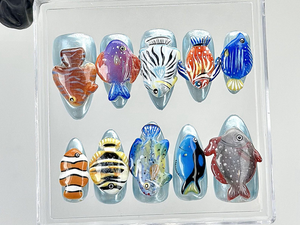 Tropical Aquarium Press On Nails | 3D Fish Aquarium Fake Nails | Ocean Fish Nail Art | Marine Life Press Ons | Kawaii Nails |Unique |OA875YK