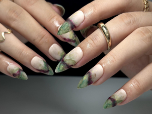 Mystic Jade Marble Press On Nails | Natural Stone-Inspired Nail Art | Elegant Green & Burgundy Veins | Unique Gemstone Press Ons | OB1059EC