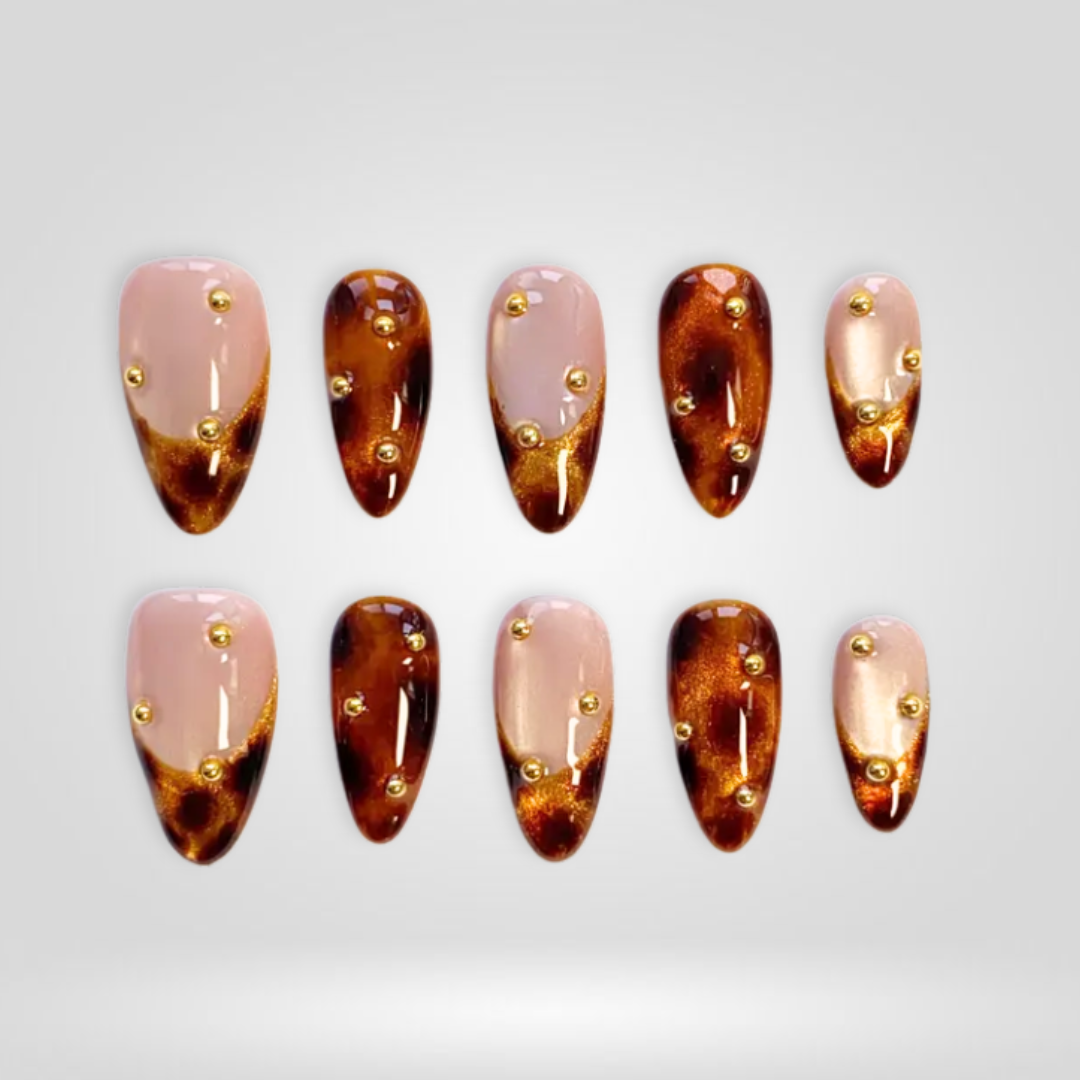 Amber Glaze Floral Cat-Eye Press-On Nails - Aninail