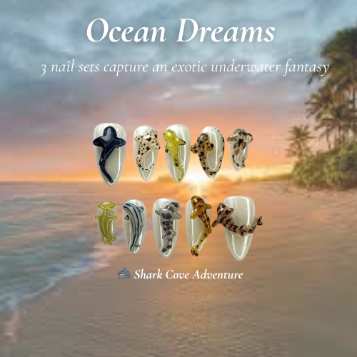 Ocean Dreams Nail Bundle | 3 Sea-Inspired Press On Nail Sets | Mermaid, Coral & Shark Vibes | OB100L