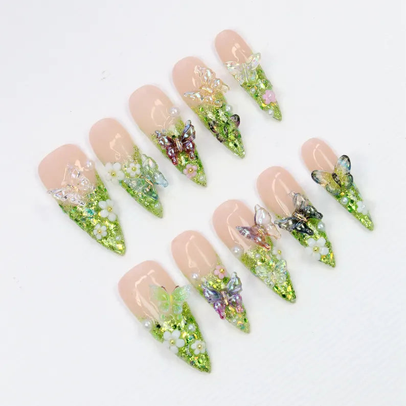 Dreamy Garden 3D Floral Stiletto Press-On Nails - Aninail