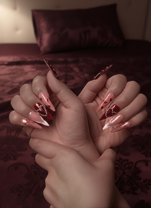 Red Burgundy Valentine Press Ons OB123L