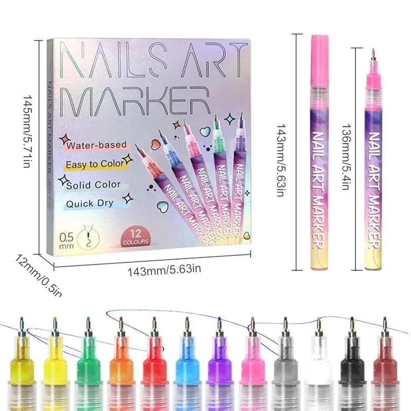 12-Color Nail Art Pen Set - Aninail