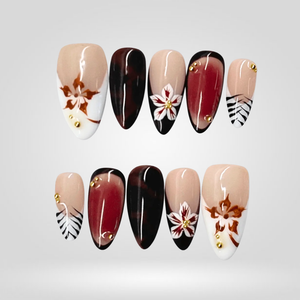Autumn Bloom Brown Floral Press-On Nails - Aninail