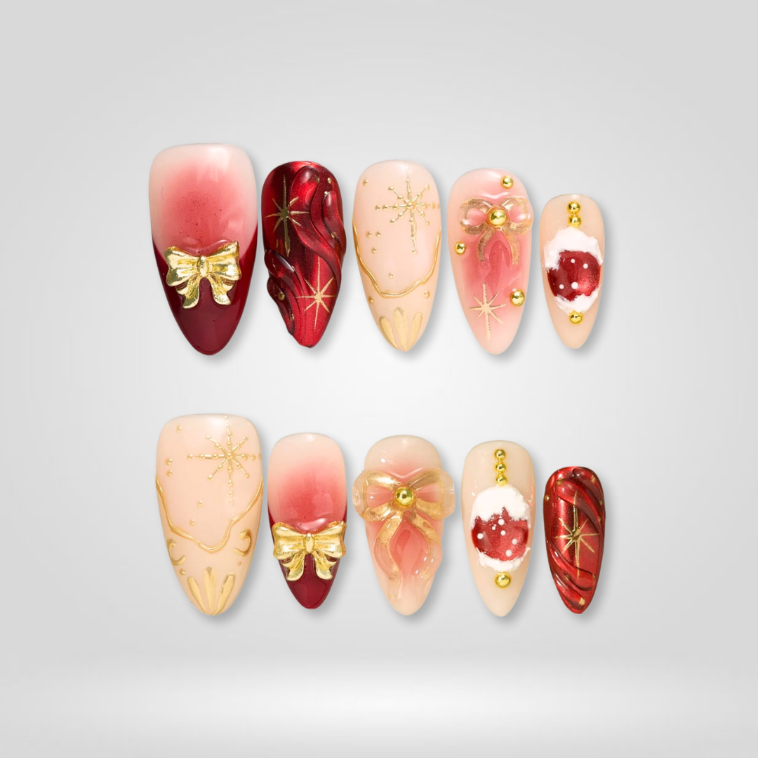 Golden Bow Christmas 3D Press-On Nails - Aninail