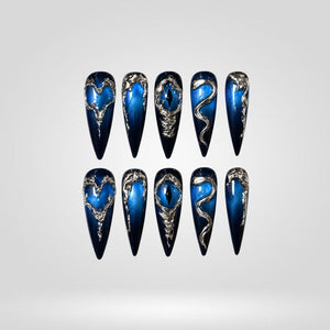Sapphire Swirls Blue Cat Eye Press-On Nails - Aninail