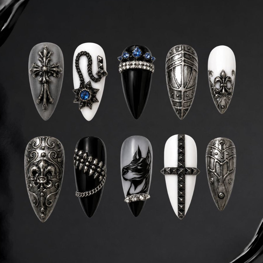 Dark Heirloom Silver Ornament 3D Press-On Nails - Aninail