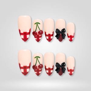 Cherry Wrap 3D Bow Plaid Press-On Nails - Aninail