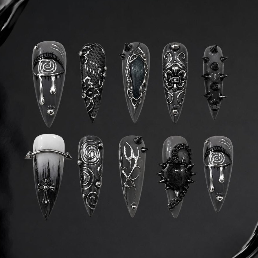Ashen Thorn 3D Gothic Press-On Nails - Aninail