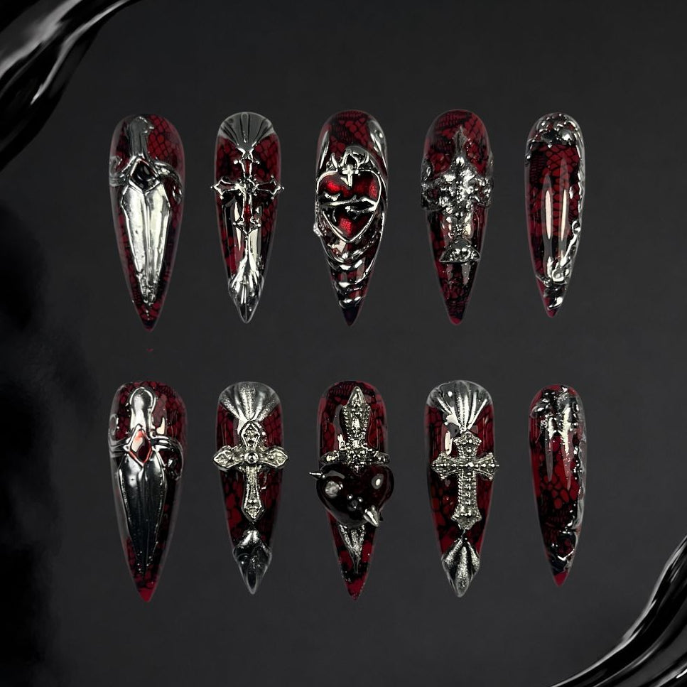 Blood Oath Cross 3D Press-On Nails - Aninail