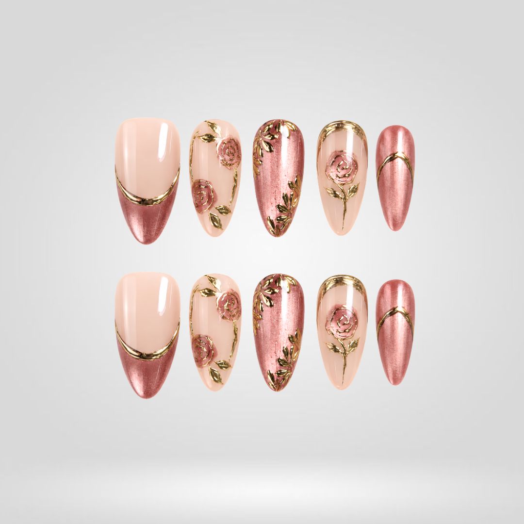 Mocha Veil 3D Floral Press-On Nails - Aninail