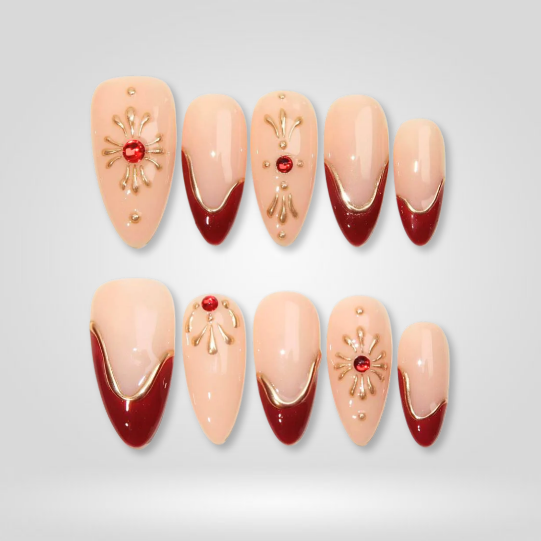Crimson Party Crystal Gem Press-On Nails - Aninail