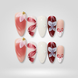 Blush Ribbon 3D Bow Floral Press-On Nails - Aninail