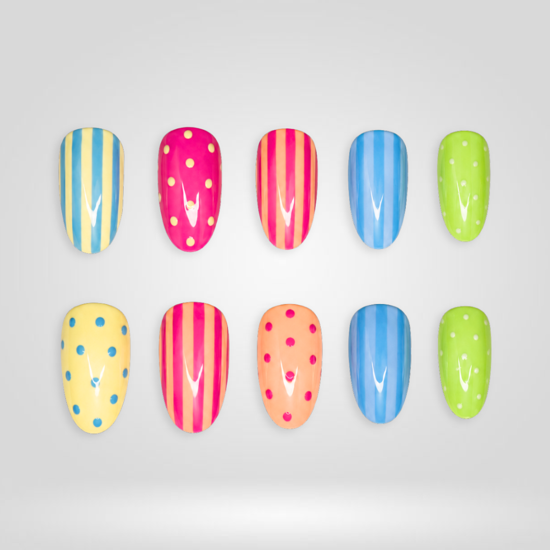 Lemon Stripe 3D Floral Press-On Nails - Aninail