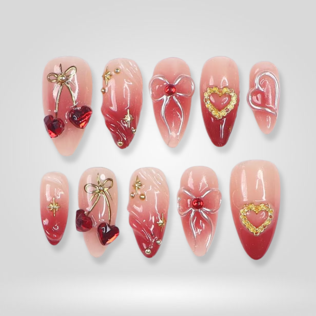 Golden Heart Valentine Press-On Nails - Aninail