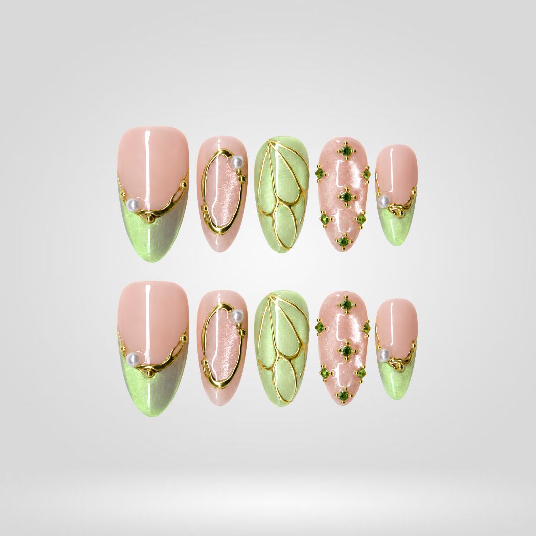 Sage Bloom 3D Floral Press-On Nails - Aninail