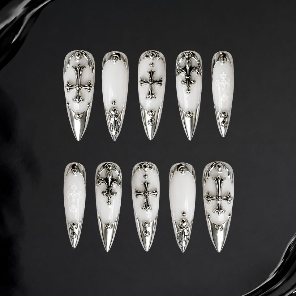 Ivory Vow 3D Floral Press-On Nails - Aninail