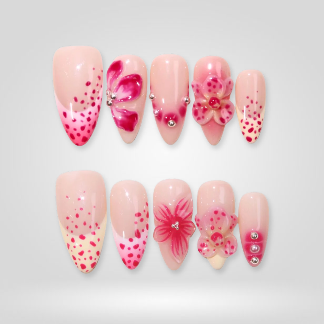 Angel Dew Floral 3D Press-On Nails - Aninail