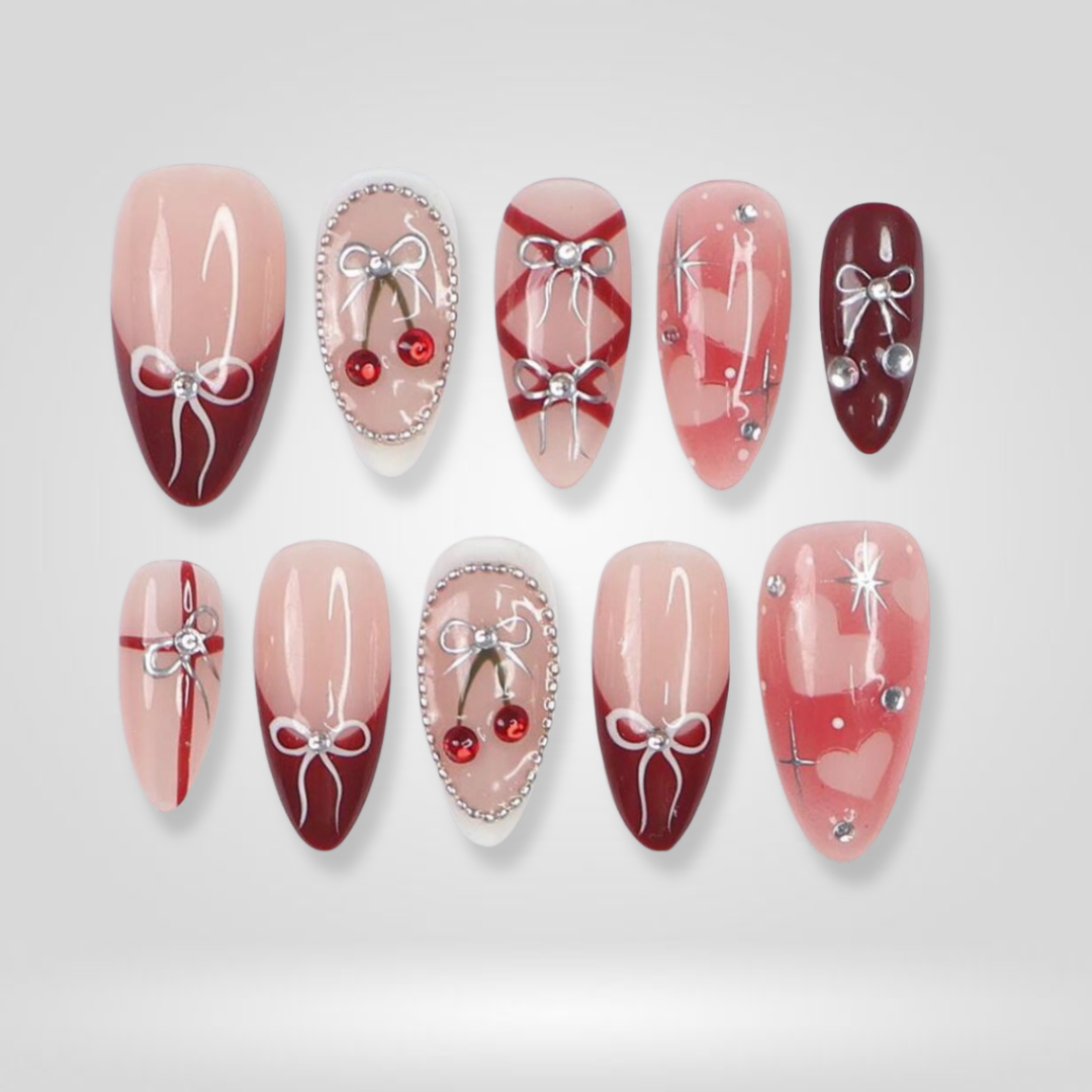 Rosy Spark Valentine Glitter Press-On Nails - Aninail