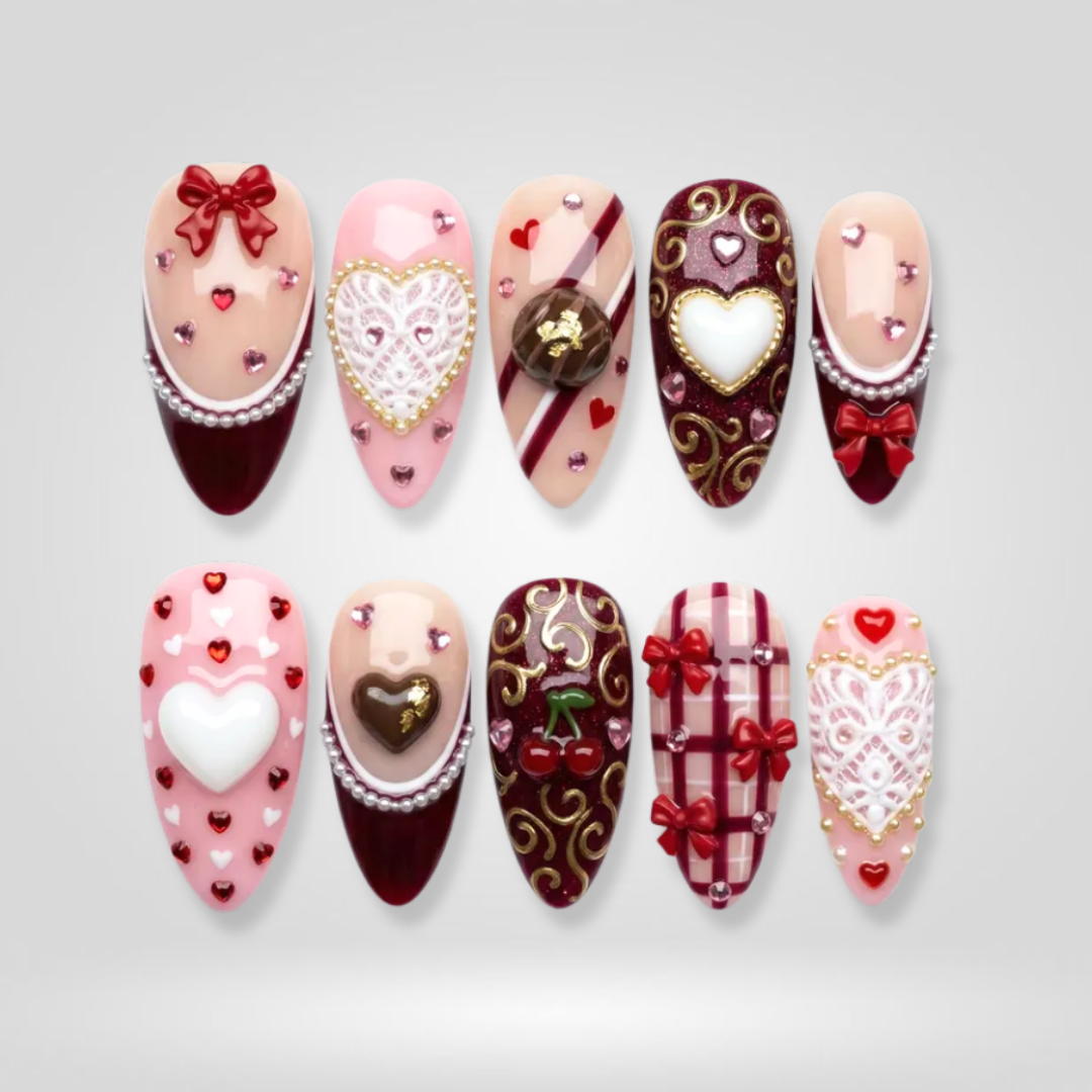 Crimson Lace Valentine Press-On Nails - Aninail