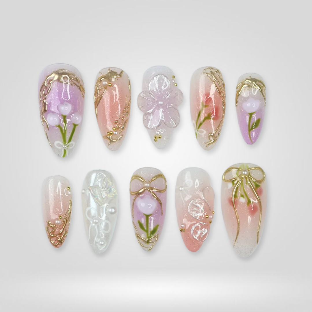 Blossom Pearl 3D Floral Press-On Nails - Aninail