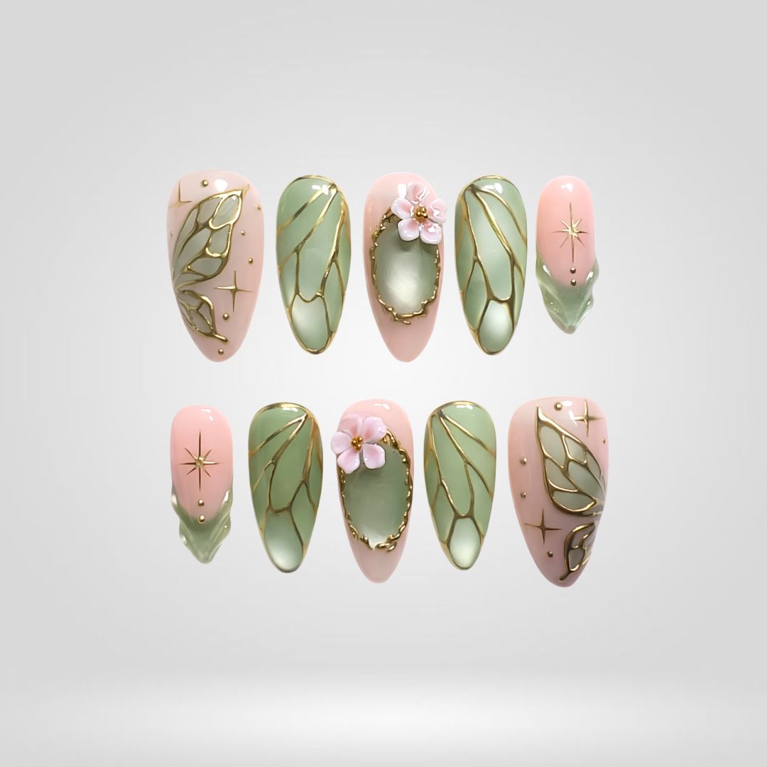 Olive Whisper 3D Floral Press-On Nails - Aninail