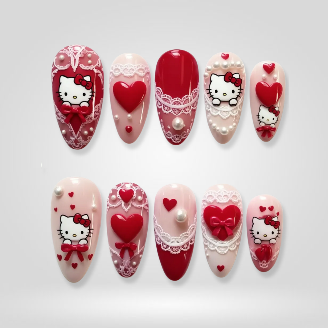 Blush Spark Valentine Heart Press-On Nails - Aninail