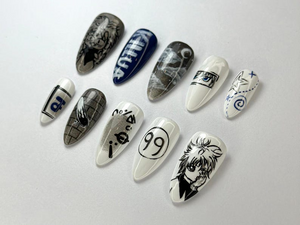 Killua Zoldyck Anime Press On Nails | Hunter x Hunter Nail Art | Unique Killua-Inspired Nail Art | Manga Black & White Nail Set | OB708HC
