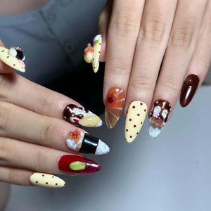 3D Food Press On Nails with Sushi & Salmon Art | Cute Japanese Food Design | Kawaii Handmade Statement Nails | OB537UC