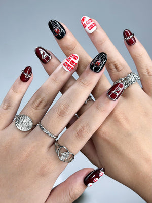 Kpop Inspired Arirang Spirit Nails | 7 Spirit Cupid Voyage Press Ons | Red White Silver 3D Chrome Nails | Fandom Concert Nails | OB359IC