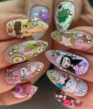 Whimsical Cartoon Pop Press On Nails | Playful Character Nails | Colorful 3D Kawaii Nail Design | Playful Mixed Media Nails | OB779HC