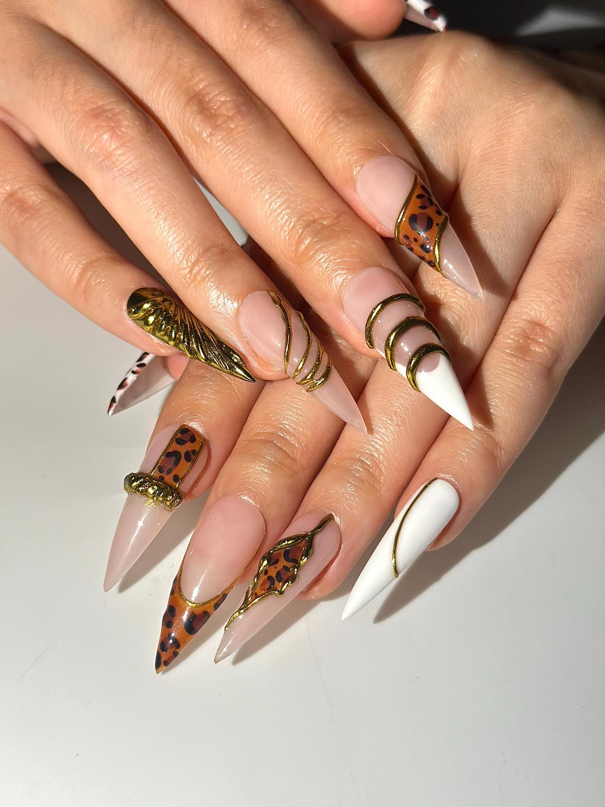 Gold Leopard Luxury Press On Nails | 3D Metallic Chrome Nails | Animal Print Stiletto | Glam Nail Set | Handmade Press Ons | OC318HC