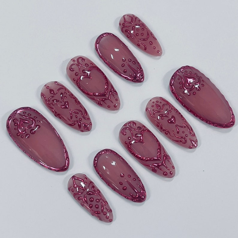 Chrome Empress Press On Nails| Handmade 3D False Nails| Edgy Nails for Birthday Party Holiday,Vacation , Gift for Her OB797L