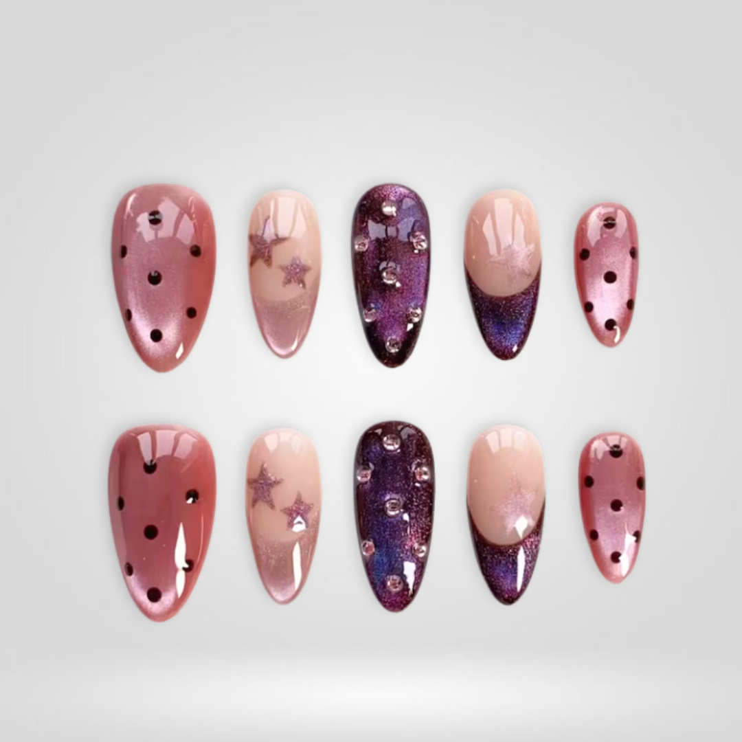 Plum Stardust Floral Press-On Nails - Aninail