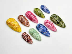 Celestial Carved Texture Press On Nails | Abstract Nature Nail Art | Earth Element Nail Set | 3D Carved Nails | Colorful Press Ons | OB932H