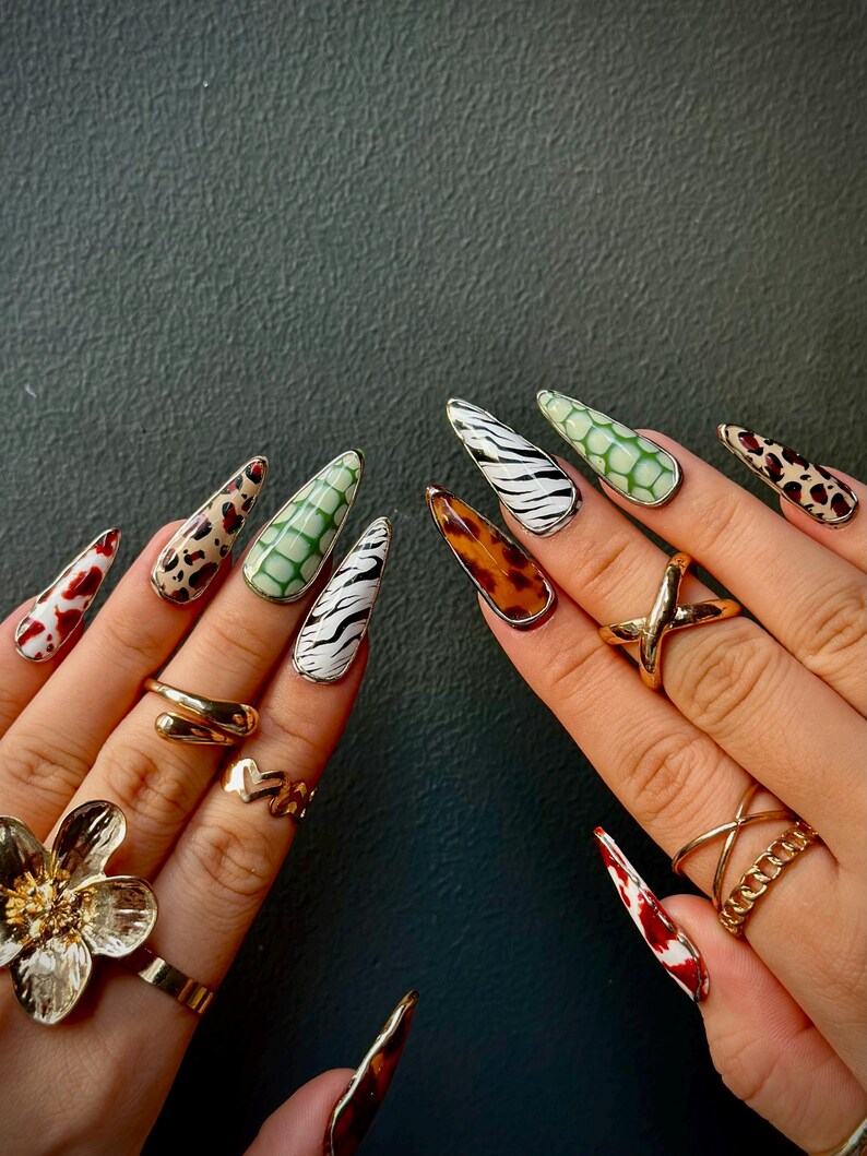Luxe Leopard Press On Nails | Zebra, Leopard & Croc Nail Art | Handmade Safari-Inspired Press Ons | Mixed Animal Print Nails | OB1085HC
