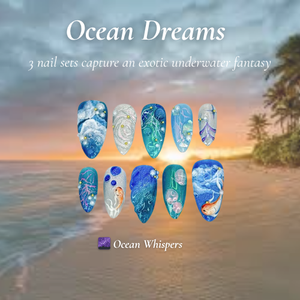 Ocean Dreams Nail Bundle | 3 Sea-Inspired Press On Nail Sets | Mermaid, Coral & Shark Vibes | OB100L