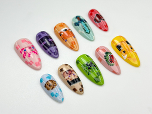 Minecraft Game Press On Nails | Pixel Game Nail Art | Cute Pixel Sword & Mob Nails | Gamer Girl Press Ons | Fun Geeky Gaming Nails | OA810HC