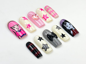 Adventure Time Press On Nails | Princess Bubblegum And Marceline Nails | Cute & Edgy Handmade Nails | Cartoon Inspired Press Ons | OB872HC