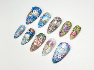Handpainted Swan Press On Nails | Dreamy Lake Garden Nail Art | Nature Landscape Press On Set | Impressionist Pastel Nails | OB930HC