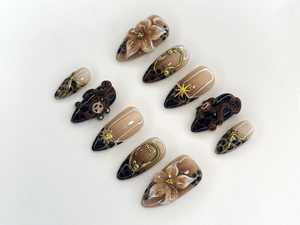 Jungle Safari Monkey Press On Nails | 3D Flower & Leopard Print Nail Art | Exotic Animal Nail Set | Handmade Safari Nails | OB1116K