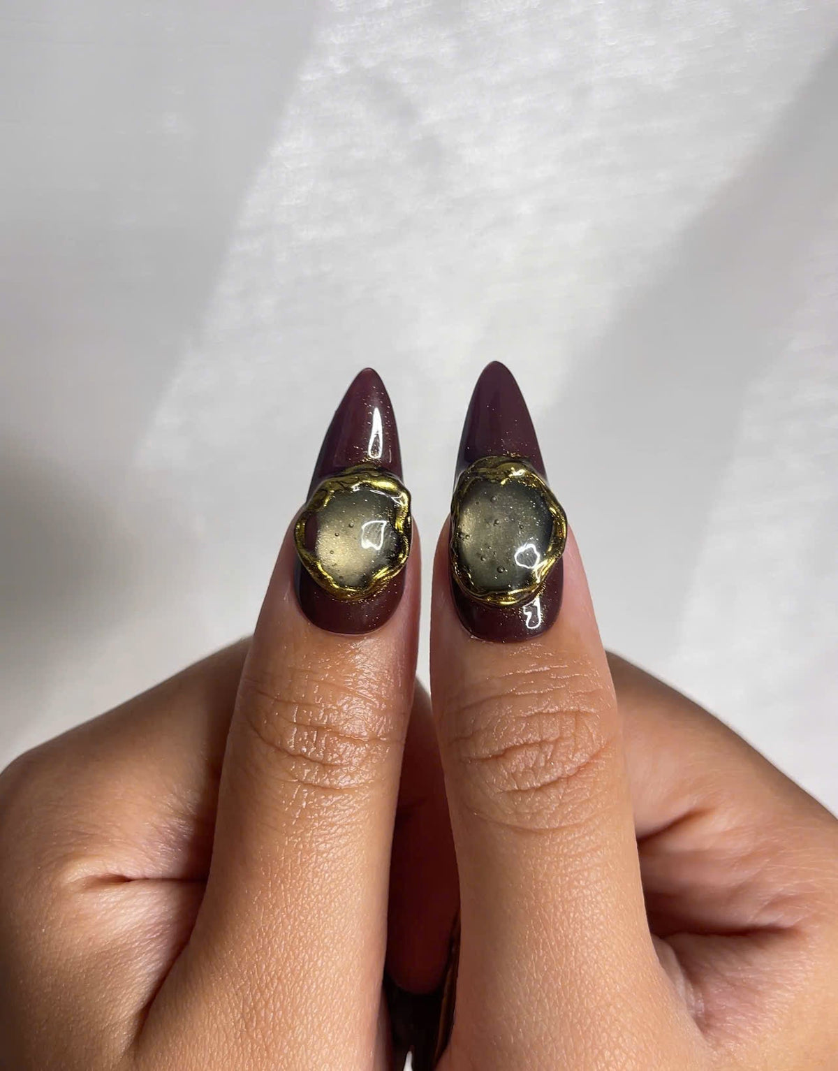 Autumn Gemstone Bloom Press On Nails | Fall Burgundy and Green Nail Art | 3D Flower & Crystal Accents | Baroque Autumn Design | OC1094EC