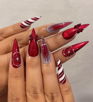 Red Christmas Press On Nails | Red Glitter Holiday Nails | Festive Winter Nail Art | Sparkling Christmas Press Ons| Holiday Glam Set|OC236HC